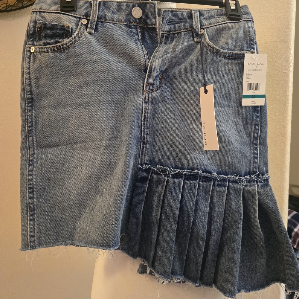 Habitual Denim Pleated Skirt - Blue